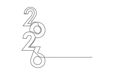 Continuous one line drawing of Happy new year 2026. Single line drawing illustration of New year 2026. Element background and banner new year 2026 concept vector art. Line vector illustration.