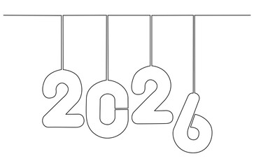 Continuous one line drawing of Happy new year 2026. Single line drawing illustration of New year 2026. Element background and banner new year 2026 concept vector art. Line vector illustration.