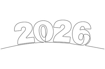 Continuous one line drawing of Happy new year 2026. Single line drawing illustration of New year 2026. Element background and banner new year 2026 concept vector art. Line vector illustration.