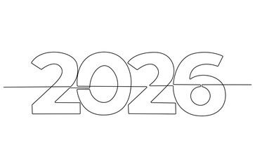 Continuous one line drawing of Happy new year 2026. Single line drawing illustration of New year 2026. Element background and banner new year 2026 concept vector art. Line vector illustration.