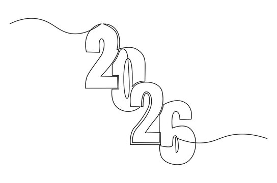 Continuous one line drawing of Happy new year 2026. Single line drawing illustration of New year 2026. Element background and banner new year 2026 concept vector art. Line vector illustration.