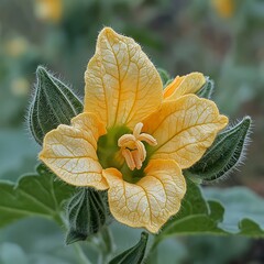 Tiny zucchini forming under flower, close-up growth stage,generative ai illustration