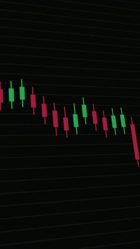 Stock market decreasing with candlestick Chart, tracking shot vertical animation