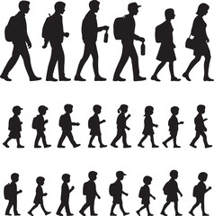 Obraz premium Students with Backpacks Heading to SchoolFirst Day of School Silhouette SceneBack to School Supplies Vector DesignSchool Bus Arrival Silhouette ArtExcited Kids Back to School Vector