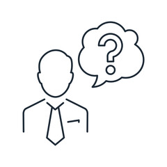 A person with a question, a problem. Vector linear icon illustration on white background.