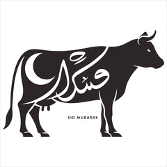 Elegant Eid Mubarak Typography on Qurbani Cow for Islamic Festival