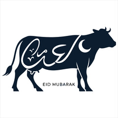 Eid Mubarak Calligraphy on Cow Silhouette for Qurbani Festival