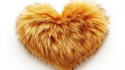Fototapeta premium Fluffy Yellow Heart Shaped Pillow Soft Texture Love, Fluffy yellow heart shaped fur texture love valentines day, Fluffy Yellow Heart Shaped Object with Soft Furry Texture on White Background 