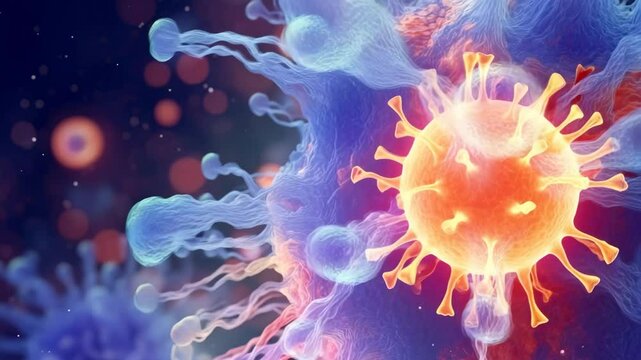 Microscopic Animation of Virus Cells Attacking Human Body, Medical Science Background