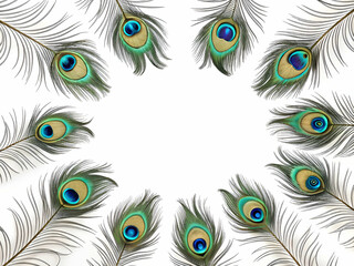 Obraz premium Peacock Feathers Arranged in a Circular Pattern Isolated on White Background