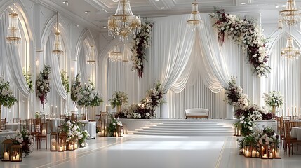 Opulent wedding scene with lush red arrangements high resolution image