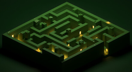 Green Isometric Maze with Glowing Light