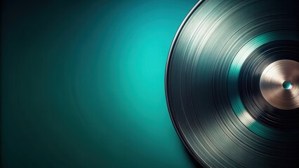 Spinning vinyl record on a dark teal background with a subtle gradient effect