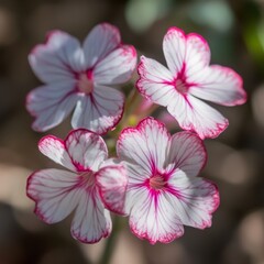 A centralized cluster of flowers with red and white petals is the subject of this close-up