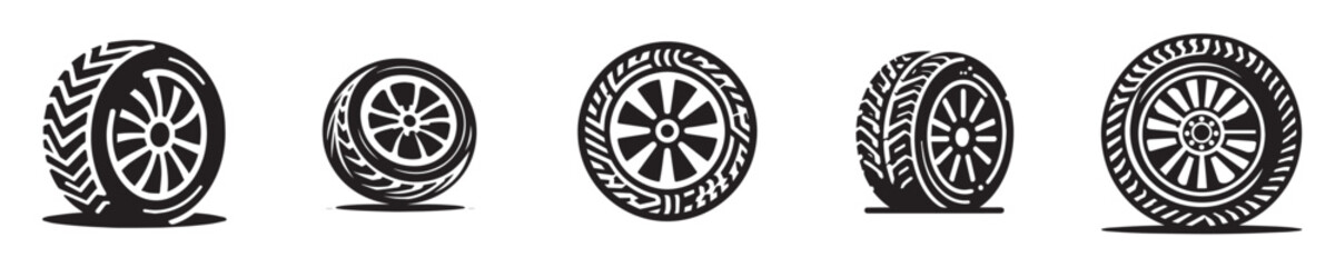 set of vector car tire silhouette icons