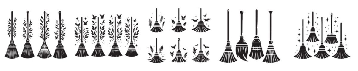 vector set of broom silhouettes