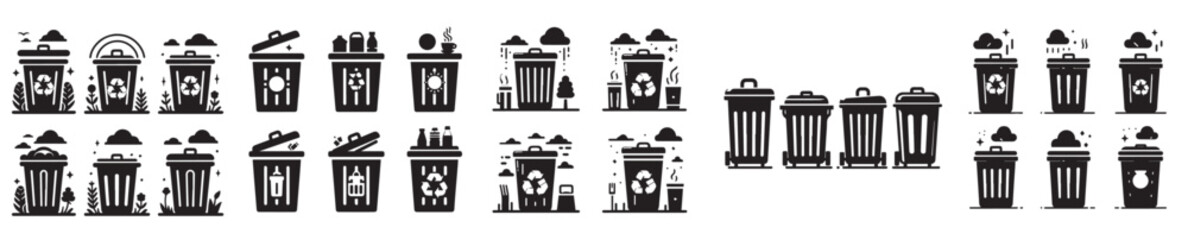 trash bin silhouette vector icon set