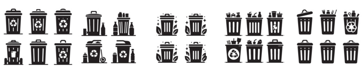 trash bin silhouette vector icon set
