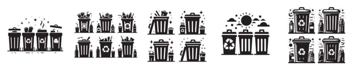 trash bin silhouette vector icon set