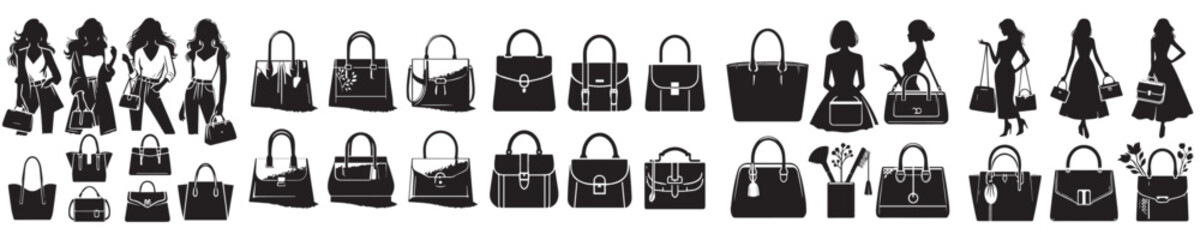 set of vector icons of women's bags silhouettes