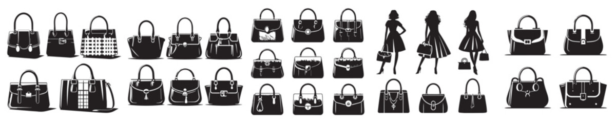 set of vector icons of women's bags silhouettes