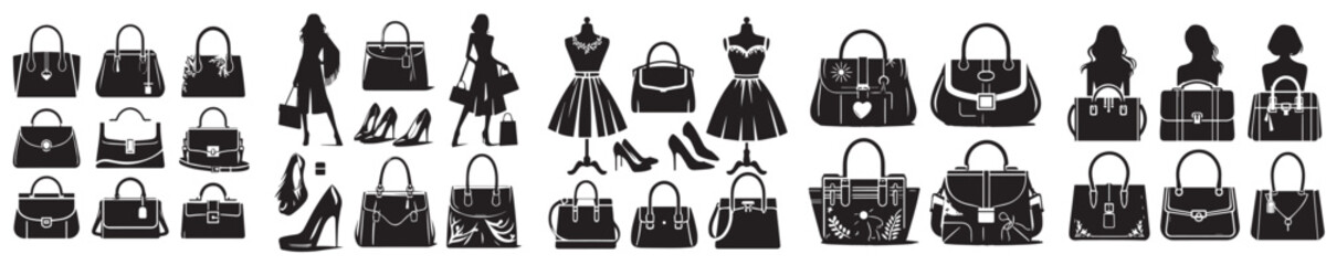 set of vector icons of women's bags silhouettes