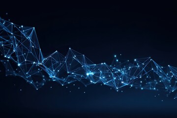 Abstract network of interconnected points and lines.  A dynamic, flowing design with glowing blue details against a dark backdrop