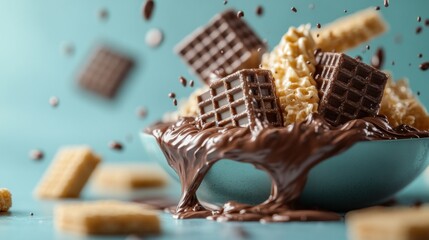 Melted chocolate and wafers in a bowl