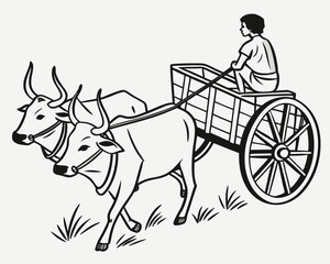 Drawing of an Ox-Cart in Agricultural Rural Transportation