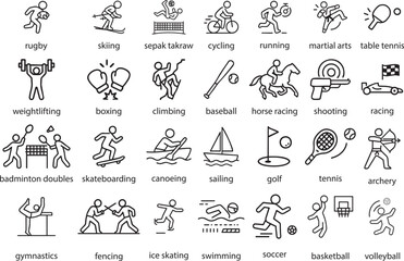 Sports Icons Set, Vector Illustration Isolated on White Background.