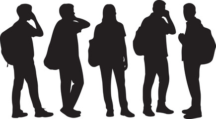 Students Walking to School Silhouette

Backpack Ready &ndash; School Time Vector

First Day of School Silhouette Scene

Back to School Bus Arrival Vector Art

Books, Bell & Kids &ndash; School Silhouette Design