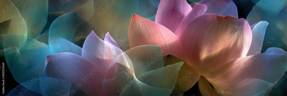 Aufkleber elegant abstract composition showcasing light intertwining with lotus petals in soft hues