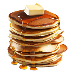 Stack of pancakes with syrup and breakfast food served hot PNG On Transparent Background