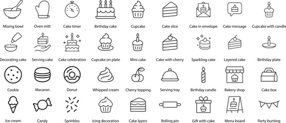 Cake Icon Set Vector Illustration on White Background