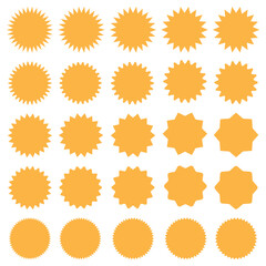 Set of vector starburst, sunburst badges. Vintage labels. Colored stickers. A collection of different types and colors icon. Eps 10.