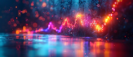 Abstract glowing chart reflecting on a water surface