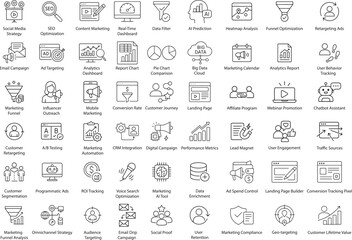 Marketing Icons Vector Set: SEO, Analytics, and Digital Strategy