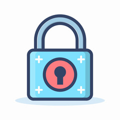 Secure cyan padlock with keyhole cartoon flat design illustration