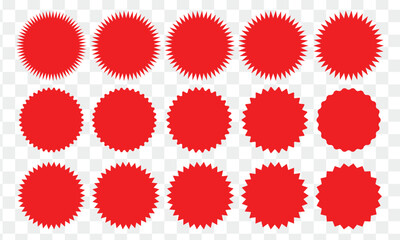 Red starburst sticker set. Special offer price tag. Price sticker, sale sticker, starburst, quality mark, retro silhouette. Sunburst retro sale badge, quality signs, sale icons. Eps 10.