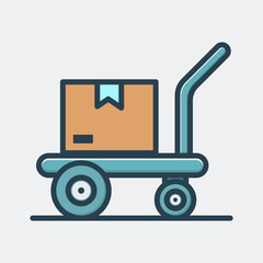 Box on wheeled cart ready to move cartoon flat design illustration
