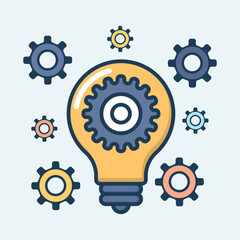 Idea bulb with gears illustration cartoon flat design illustration