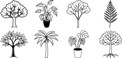 Minimalist Trees and Leaves Line Art Bundle