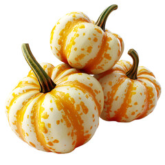 Pumpkin shaped gourds with orange color and ribbed texture PNG On Transparent Background