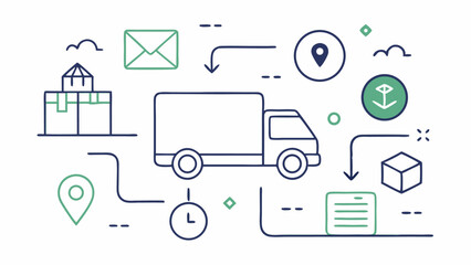 Editable delivery and logistics stroke icon set with transportation, location, and package visuals for online shipping, delivery services, and courier branding