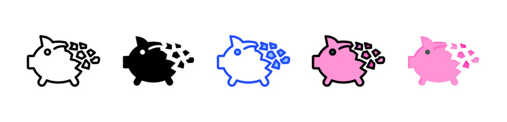 Broken Piggy Bank Icon Collection With Multiple Styles