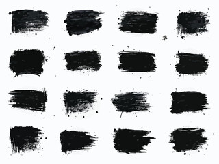 Fototapeta premium Sixteen Black Ink Brush Strokes on White Background for Grunge Overlay Design