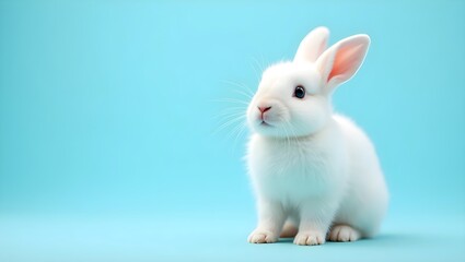 Obraz premium white rabbit on a blue background, white rabbit on blue background, white rabbit on blue, white rabbit on white background,