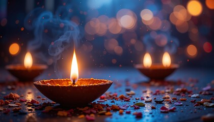 Burning church candles glow, their warm flame a symbol of religious light in the dark night