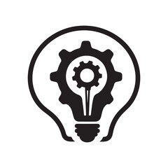 Innovation and Inspiration Icon Set Light Bulb with Cog and Brain Silhouettes on White Background Vector Illustration.