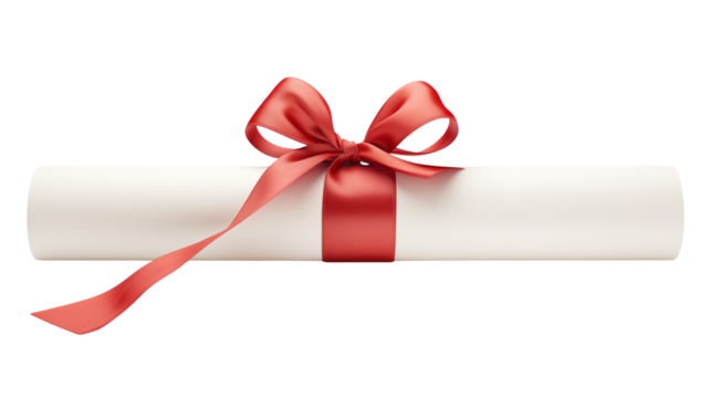 Scroll tied with a red ribbon against a transparent background
